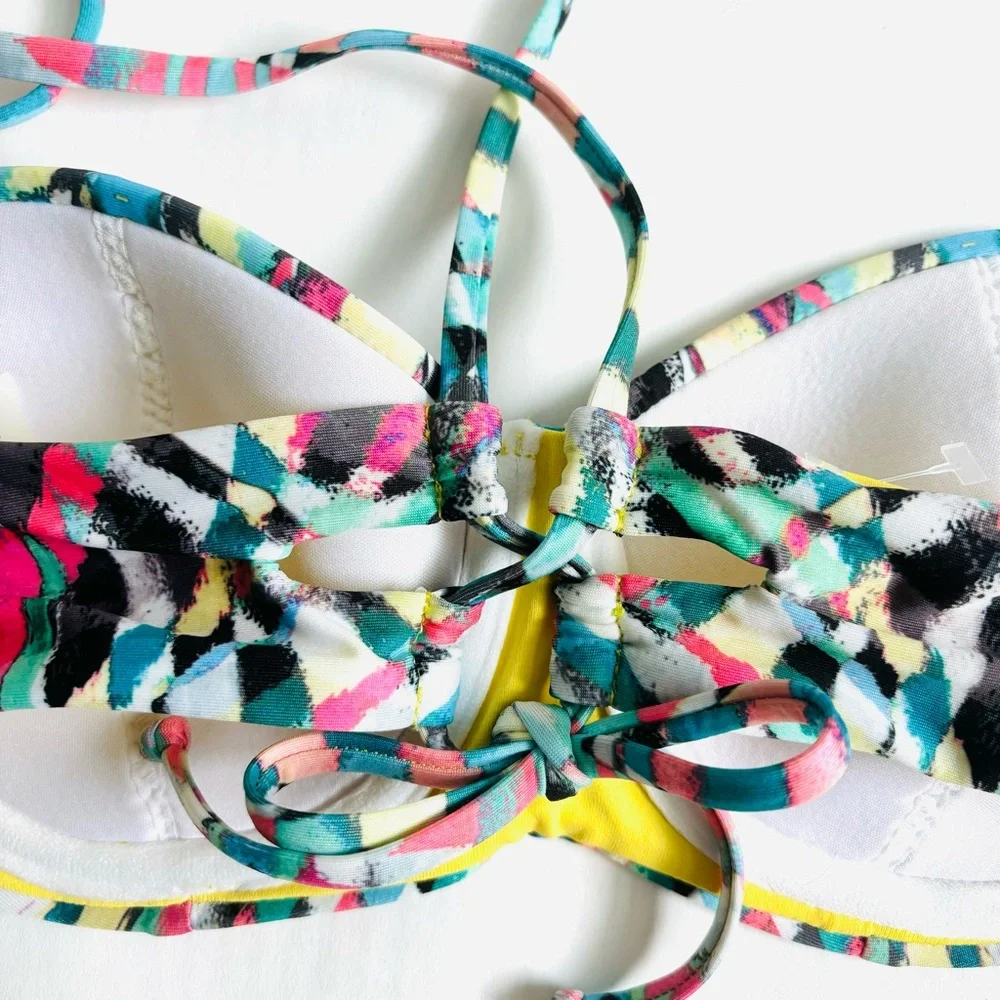 BECCA By Rebecca Virtue Paisley 2 Piece Bikini Top Bottom Set Yellow Size Small